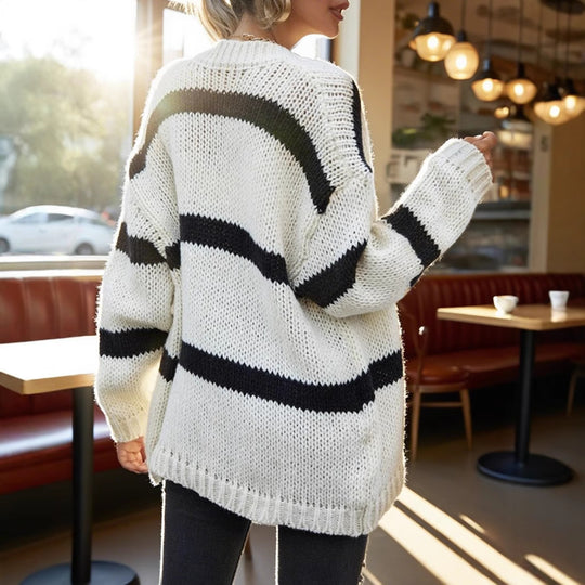 Damen Grobstrickjacke mit modischen Streifen EB