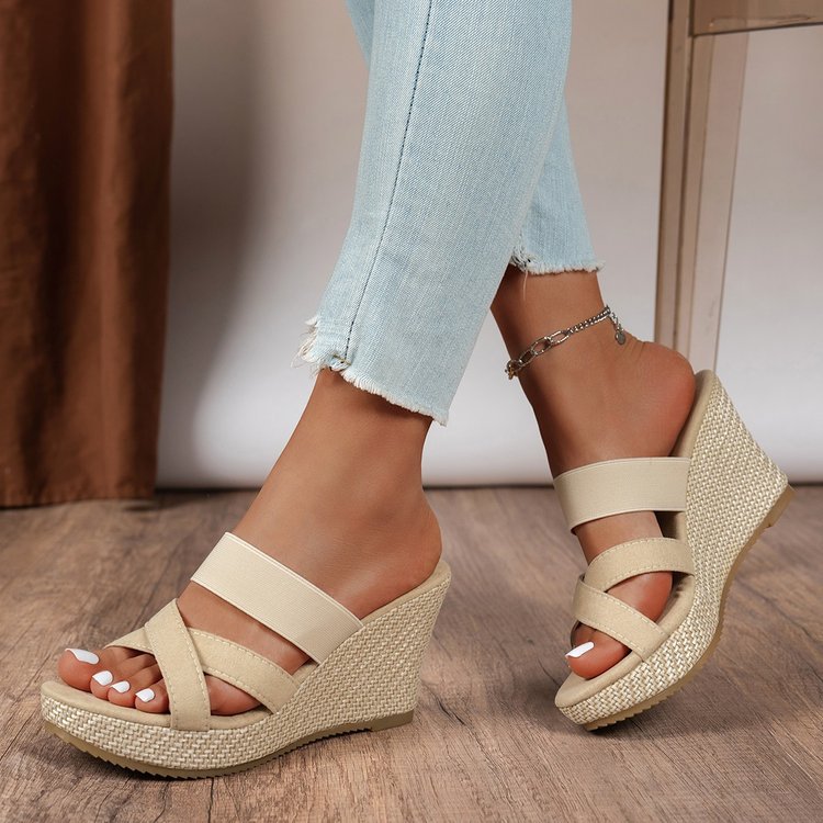 Damen Elegante Keil-Sandalen mit breiten Riemen EB