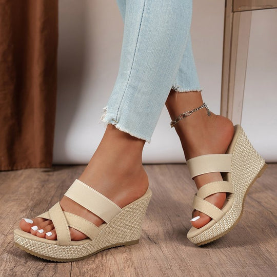 Damen Elegante Keil-Sandalen mit breiten Riemen EB