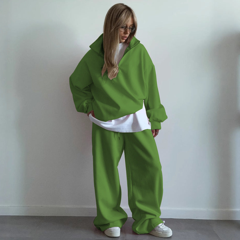 Damen nan Oversize Halbzip-Pullover mit Stehkragen und weitem Lounge-Hose-Set EB