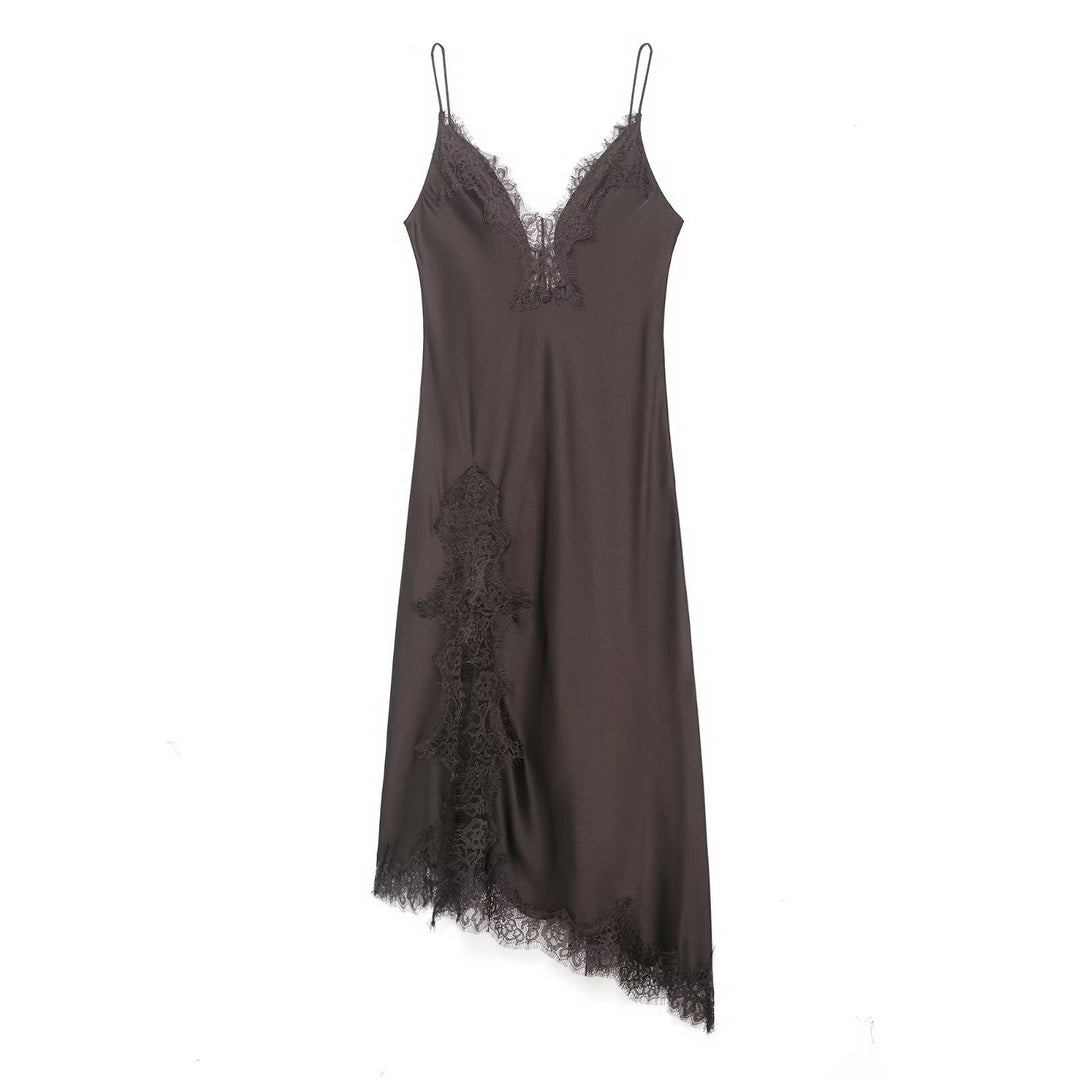 Damen Spitzen-Nachtkleid aus fließendem Stoff mit verspielten Rüschendetails EB
