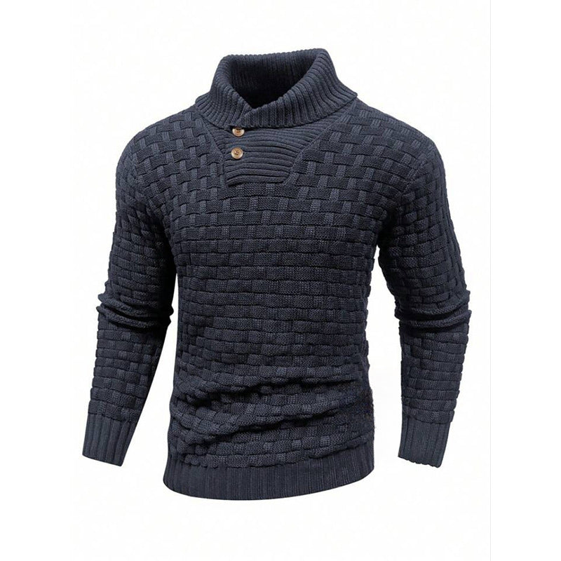 Herren nan strukturierter Strickpullover mit hochschließendem Stehkragen und Zierknopfleiste EB