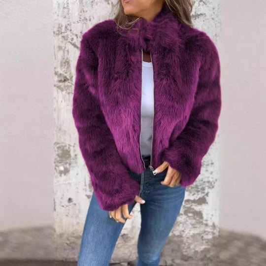Damen kuschelige Fleecejacke mit hohem Kragen und Reißverschluss EB