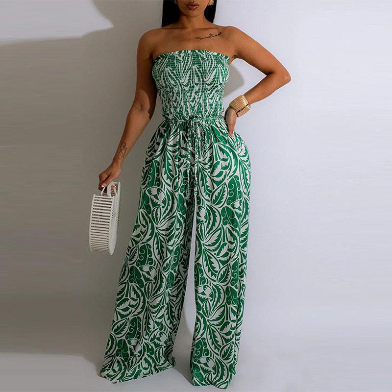 Damen One-Shoulder Jumpsuit mit floralem Design und elastischem Oberteil EB