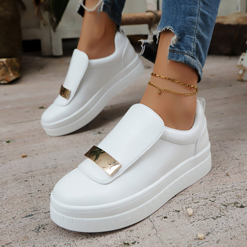 Damen Slip-On Sneakers mit glänzendem Riemen und komfortabler Sohle EB