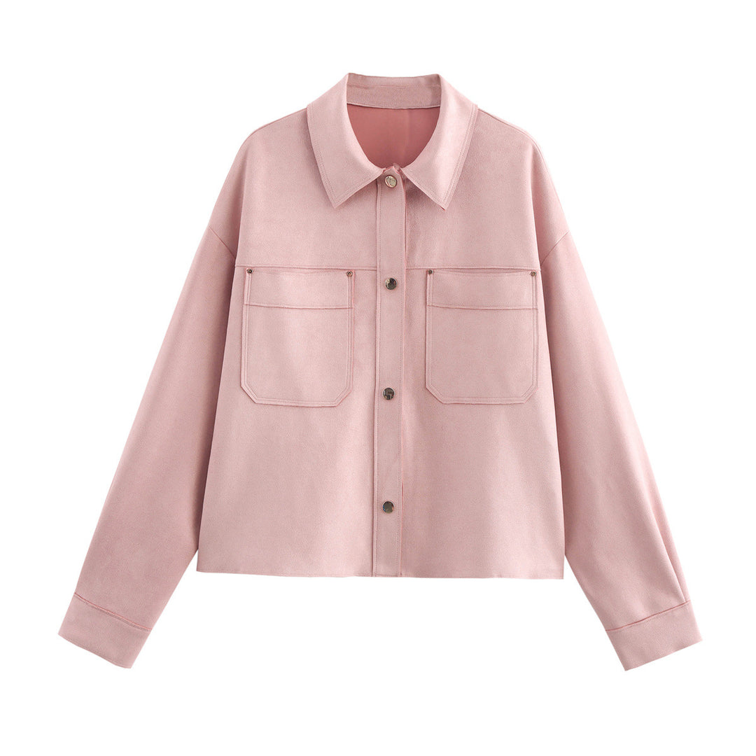 Damen lässige Overshirt-Jacke mit praktischen Brusttaschen und klassischem Kragen EB