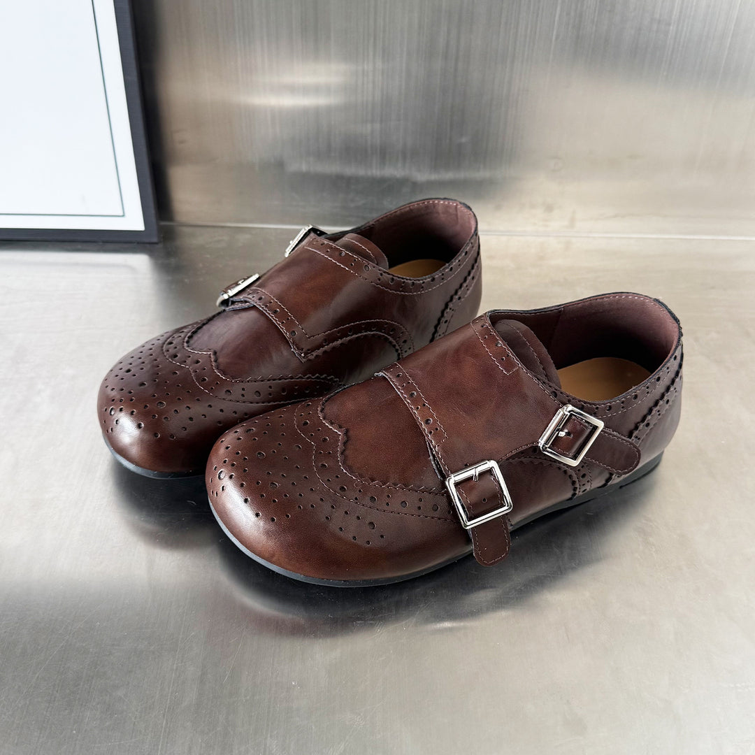Damen Elegante Mokassins mit klassischem Broguemuster und dekorativen Doppelschnallen EB