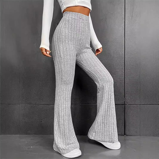 Damen Flared Stretch-Hose mit vertikalem Rippmuster EB