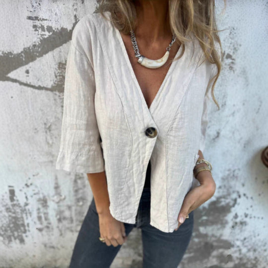 Damen Leichtes Leinenblazer mit kurzer Arm EB