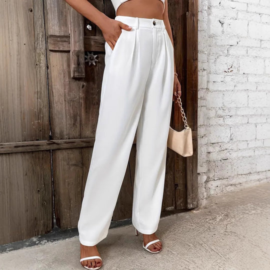 Damen weite Culotte-Hose mit elegantem Hochbund und plissierten Details EB