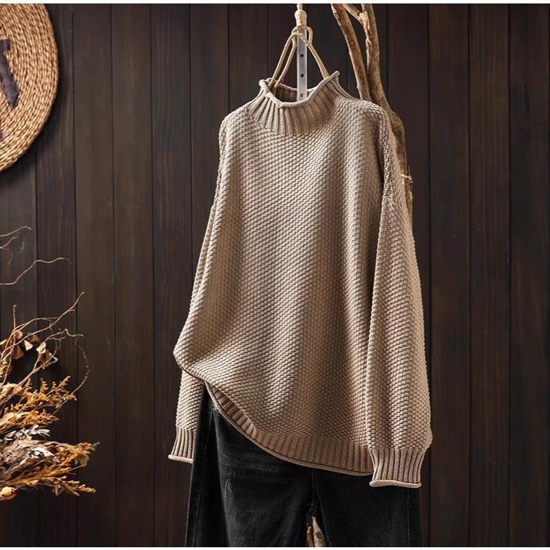 Damen Oversized Strickpullover mit hohem Kragen EB