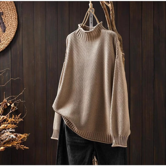 Damen Oversized Strickpullover mit hohem Kragen EB