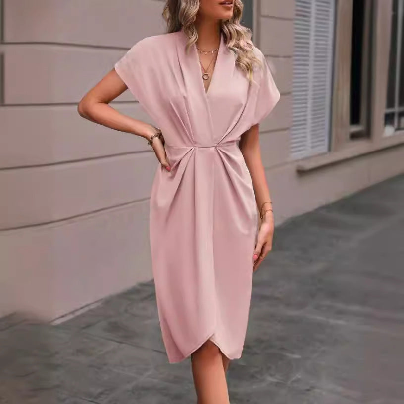 Damen Wickelkleid mit elegantem V-Ausschnitt und Drapierung EB