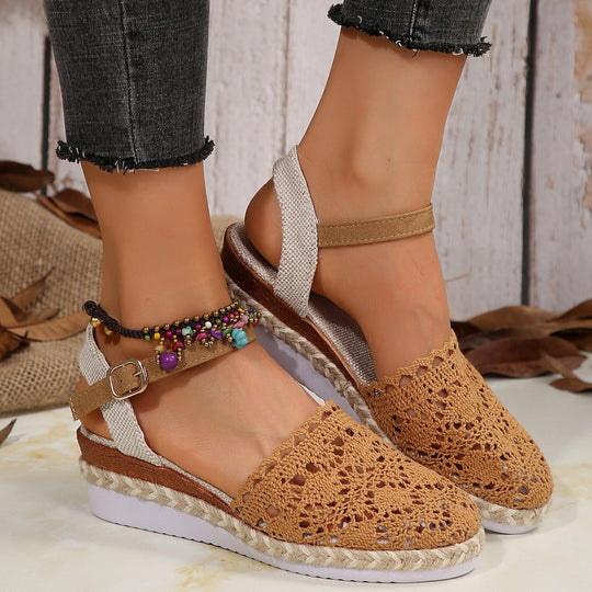 Damen Espadrilles mit Häkel-Design und verstellbarem Riemen EB