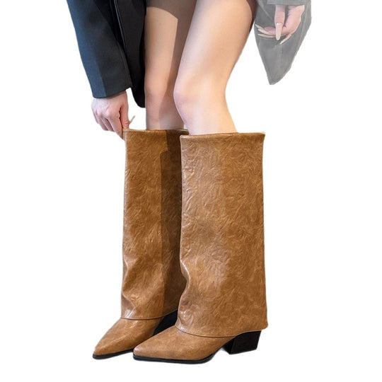 Damen modische Stiefeletten mit flexiblem Schaft und elegantem Blockabsatz EB