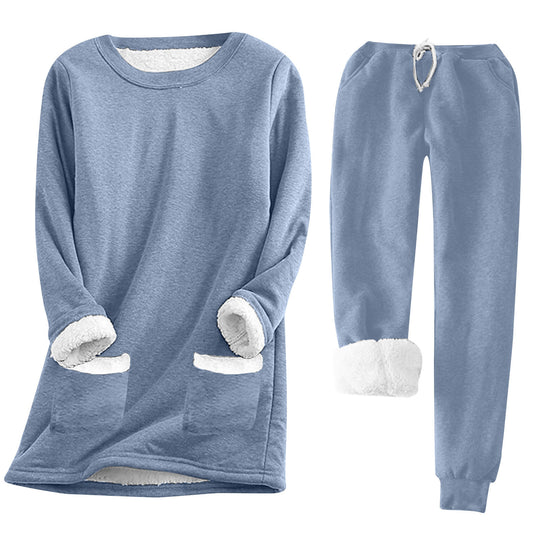 Damen Kuschelige Loungeanzug mit Fleece-Innenfutter und praktischen Taschen EB