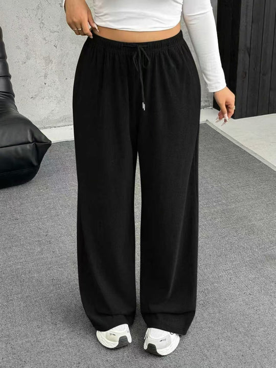 Damen nan weite Relaxhose mit hohem Bund elastischem Kordelzug und weitem Bein EB