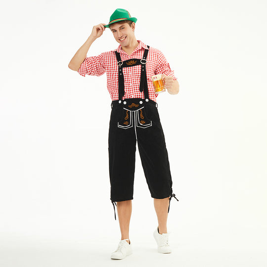 Herren nan knielange Trachten-Latzhose mit verstellbaren Trägern und dekorativer Stickerei EB