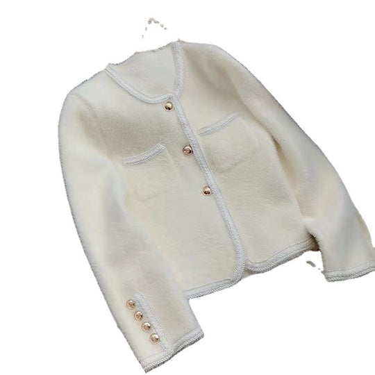 Damen Elegante Strickjacke mit goldenen Knöpfen und feiner Struktur EB