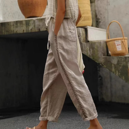 Damen lässige Leinenhose mit seitlichen Schneidern EB
