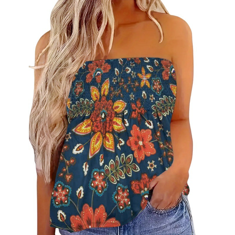 EB | Damenmode drucken sexy Tube Top aus der Schulter