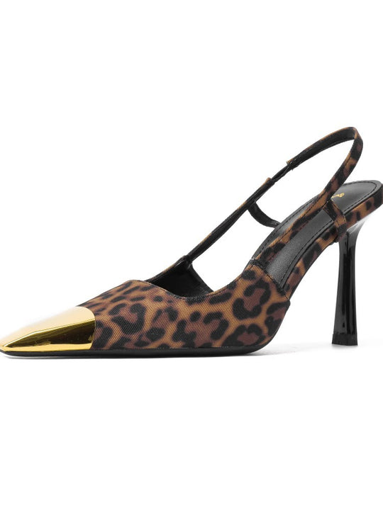 Damen Slingback-Pumps mit markantem Leopardenmuster und goldenem Zehenbereich EB