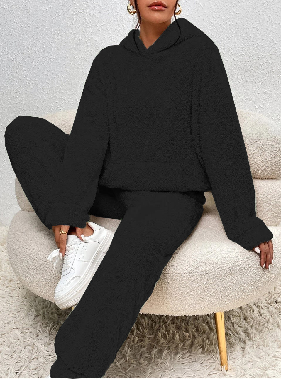 Damen Fleece-Loungewear-Set mit Kapuze und Taschen EB