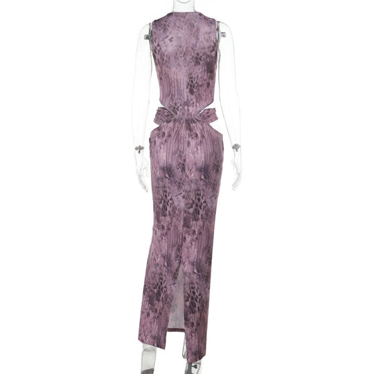 Damen Fließendes Maxikleid mit asymmetrischem Ausschnitt und Taillengürtel EB