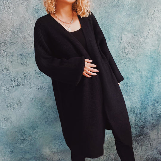Damen Oversized Strickjacke mit tiefem V-Ausschnitt und lässigem Schnitt EB