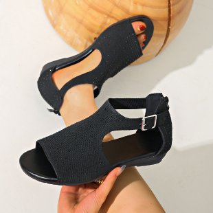Damen elegante Riemchen-Sandalen mit atmungsaktiver Strickoberfläche EB