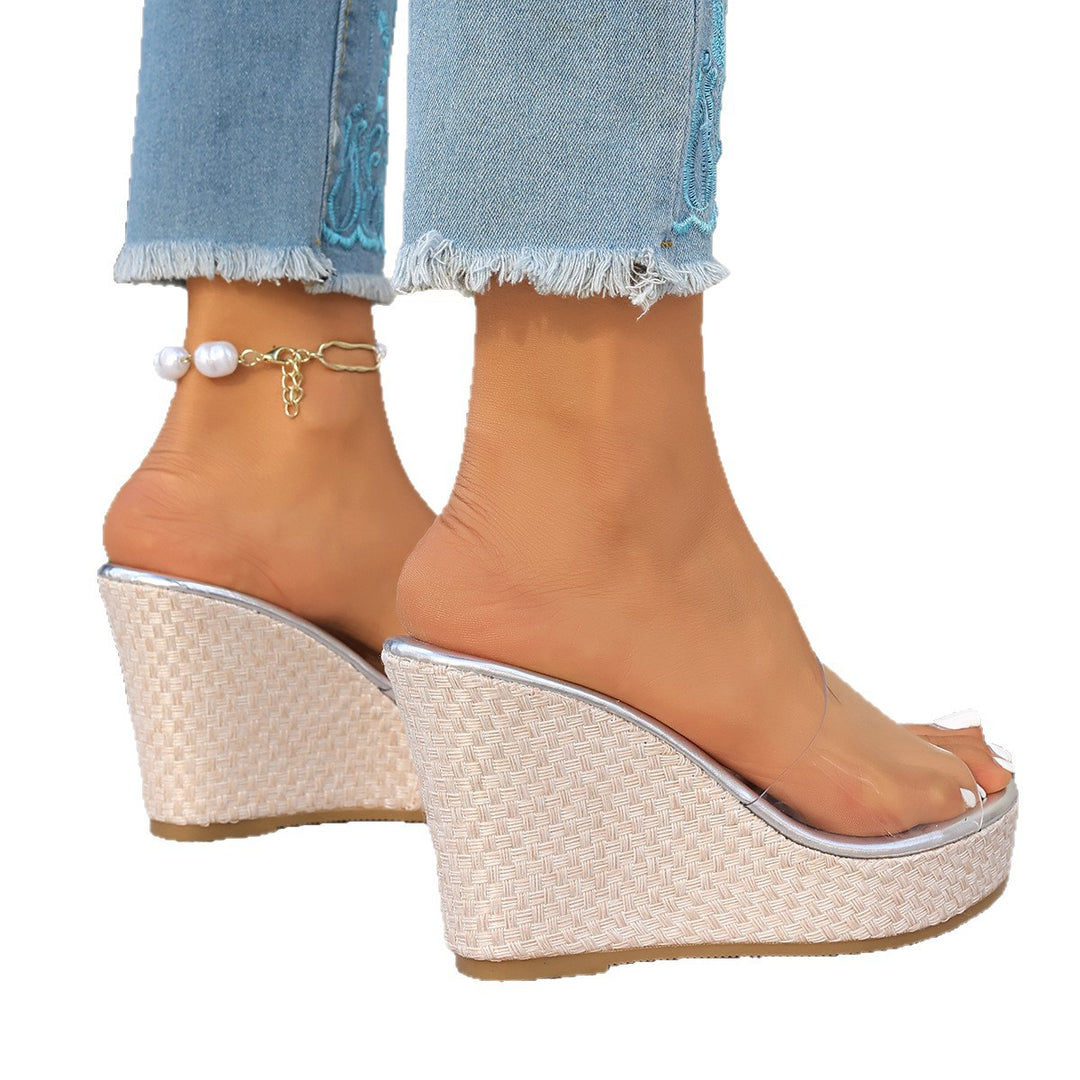 Damen Wedge-Sandalen mit transparentem Riemen und luxuriösem Kork-Design EB
