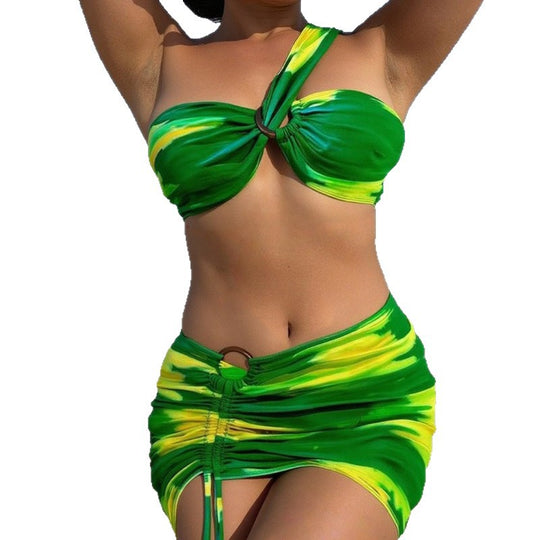 Damen Bikini-Set mit asymmetrischem Oberteil und raffiniertem Wickeldesign EB