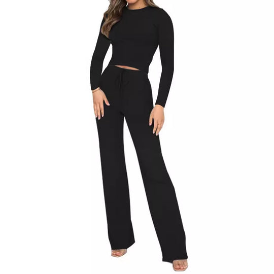 Damen Figurbetontes Crop-Top und Hochwasserhosen Set EB
