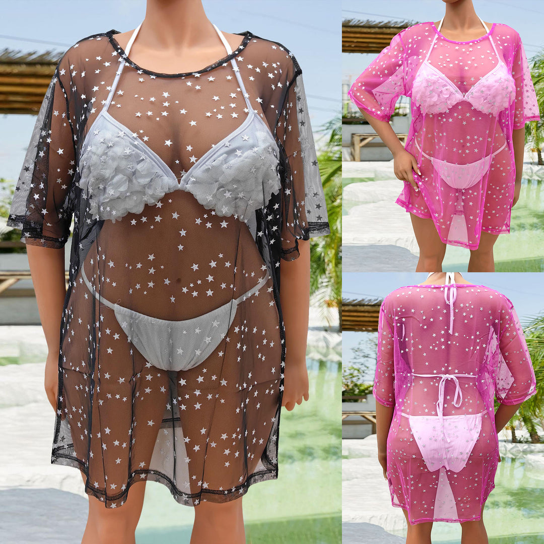Damen transparenter Strandüberwurf mit funkelnden Sternen EB