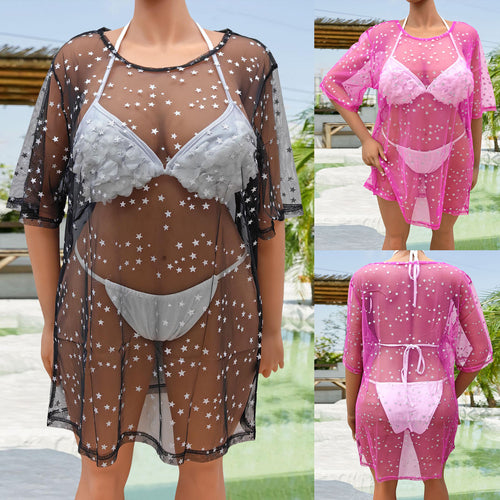 Damen transparenter Strandüberwurf mit funkelnden Sternen EB