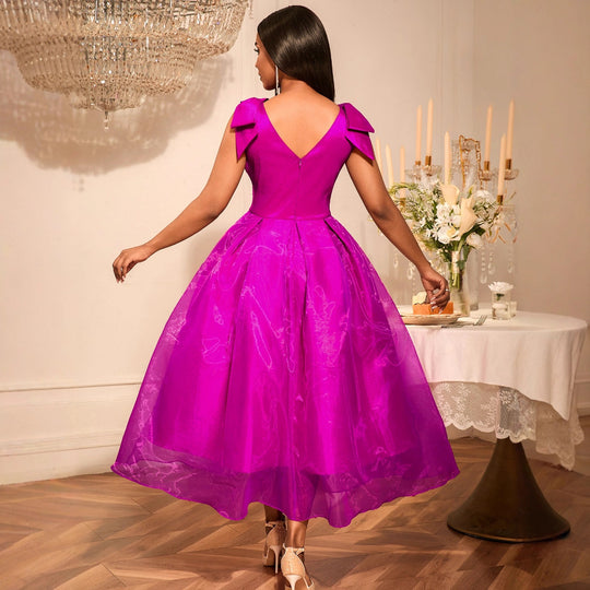 Damen Elegantes Abendkleid mit voluminösen Schleifenärmeln EB