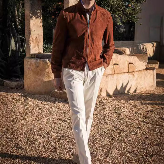 Herren elegante Wildlederjacke mit Stehkragen und seitlichen Eingrifftaschen EB