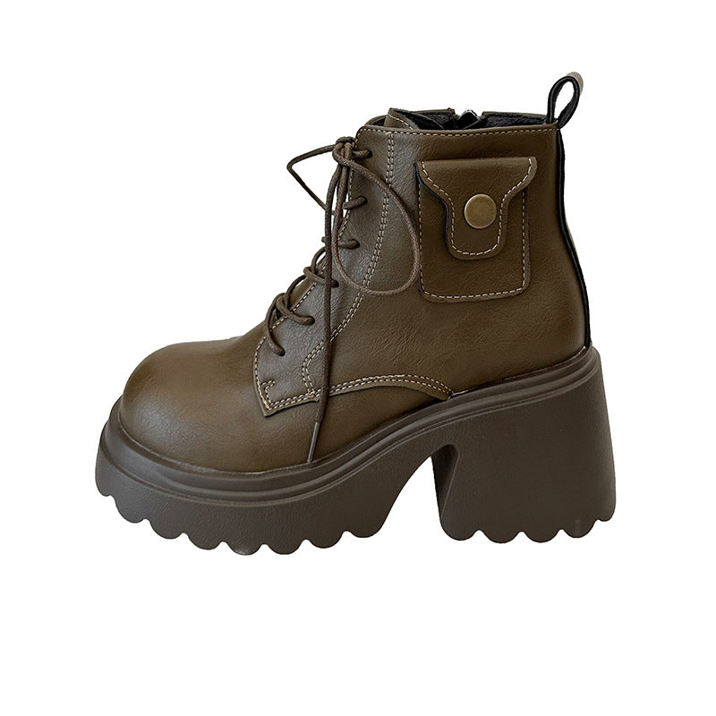 Damen Chunky Stiefel mit hohem Absatz und seitlichem Reißverschluss EB