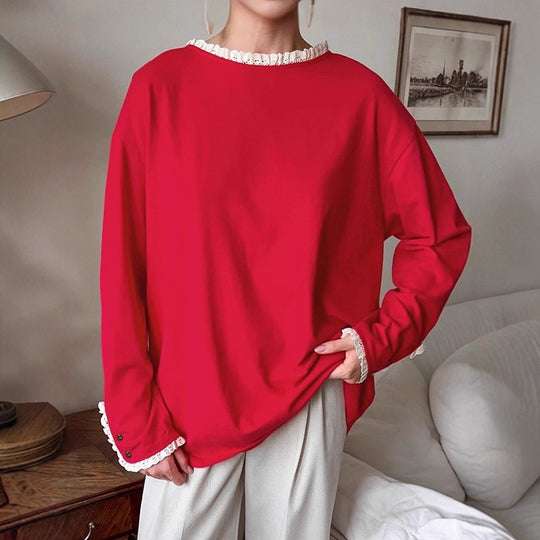 Damen eleganter Oversized-Pullover mit Rüschenärmeln EB