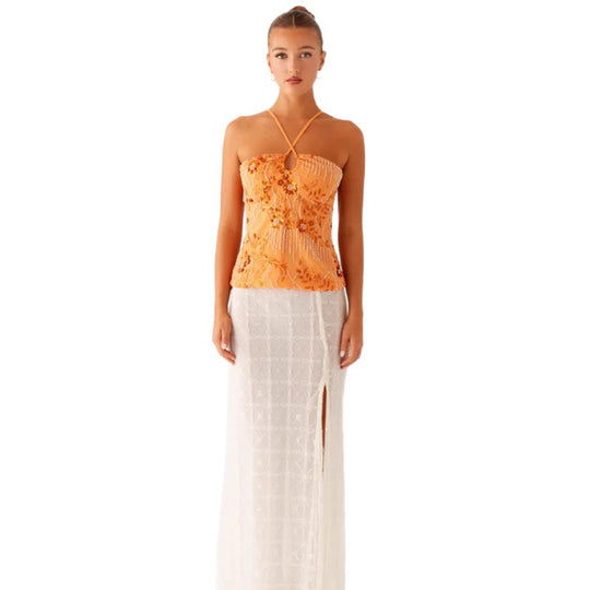 Damen Glitzerndes Bustier-Oberteil mit floralem Design und funkelnden Applikationen EB