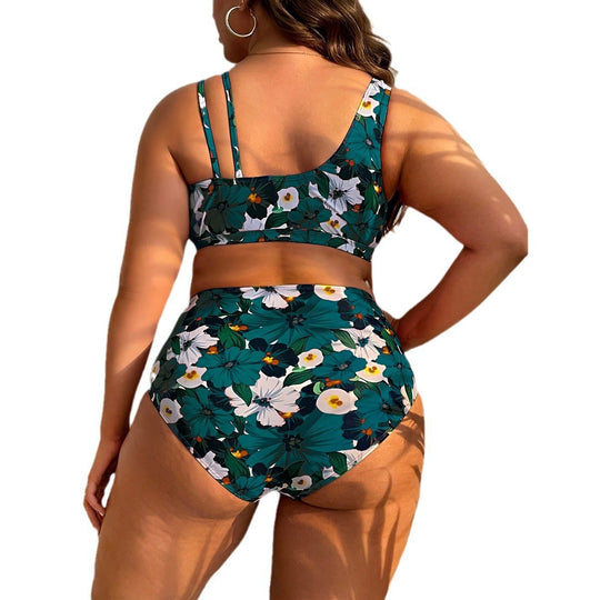 Damen Hochgeschnittenes Floral-Bikini-Set mit Wickeloberteil EB