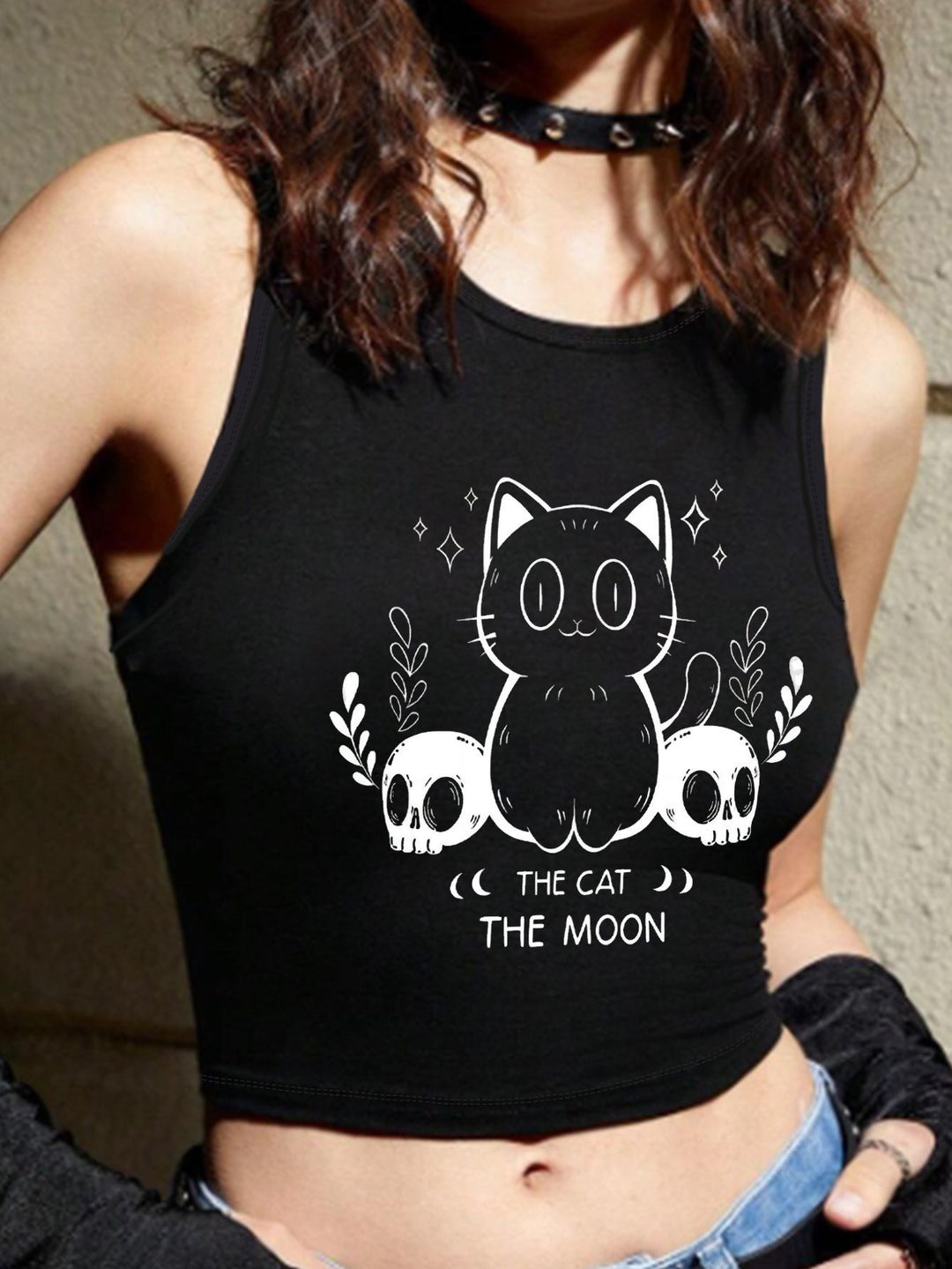 Damen Crop-Top mit modernem Grafikdruck und trendiger Schnalle EB
