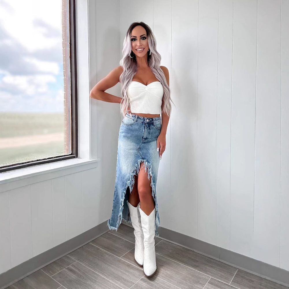 Damen Langschaft-Rock im modernen Used-Look EB