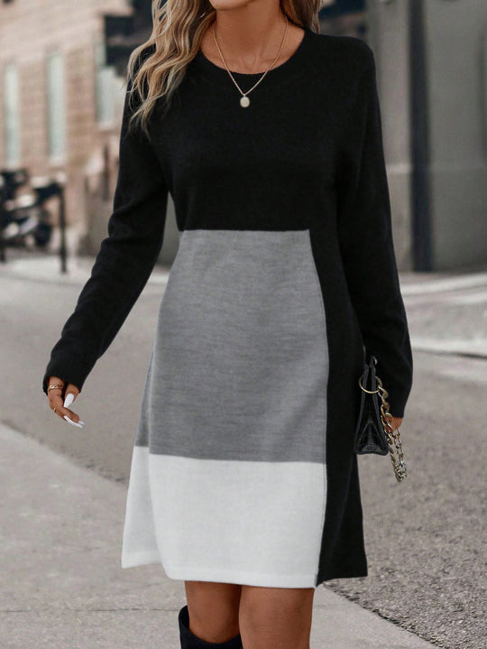Damen Strickkleid im modernen Farbblockdesign EB