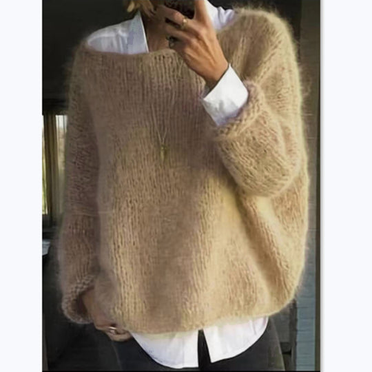 Damen Kuscheliger Oversized Pullover mit U-Boot-Ausschnitt EB
