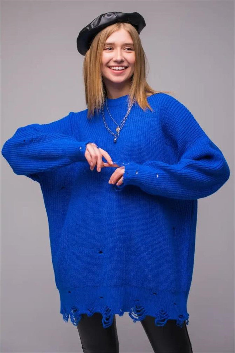 Damen modischer oversized Pullover mit lässigem Strukturmuster EB