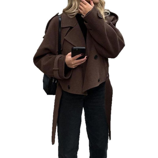 Damen stylische, taillierte Kurzmantel EB