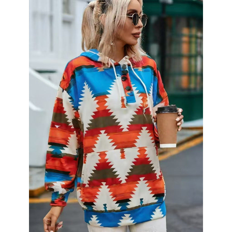 Damen Relaxed Fit Bohemian Grafik Hoodie EB