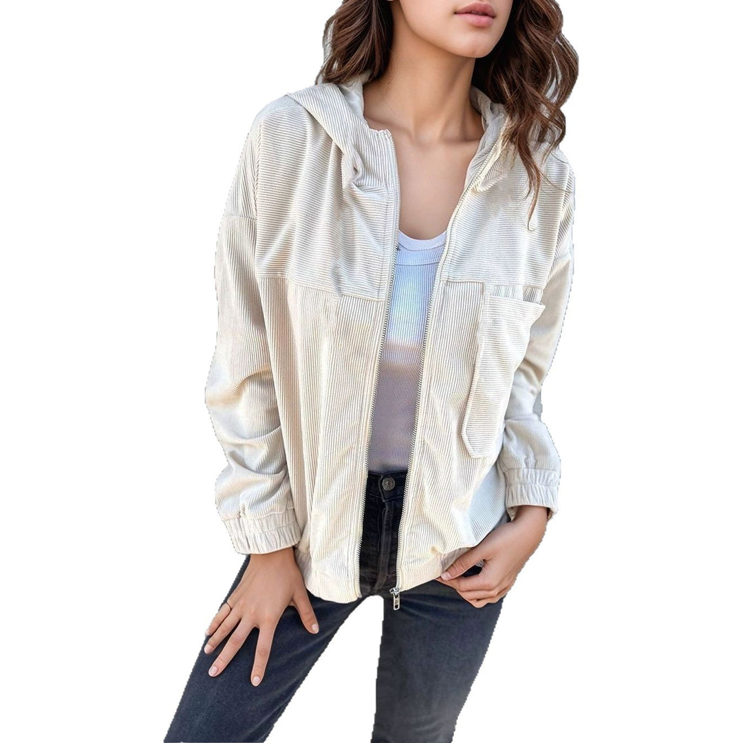 Damen lässige Cordjacke im modernen Stil mit Reißverschluss und praktischem Kragen EB