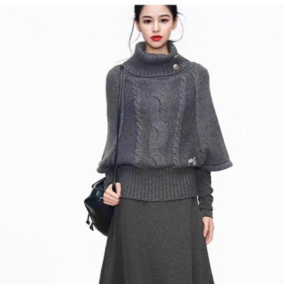 Damen Strickkleid mit voluminösen Ärmeln und elegantem Rollkragen EB